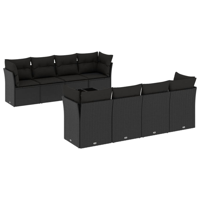 Set mobilier de grădină cu perne, 9 piese, negru, poliratan - WALTI WALTI