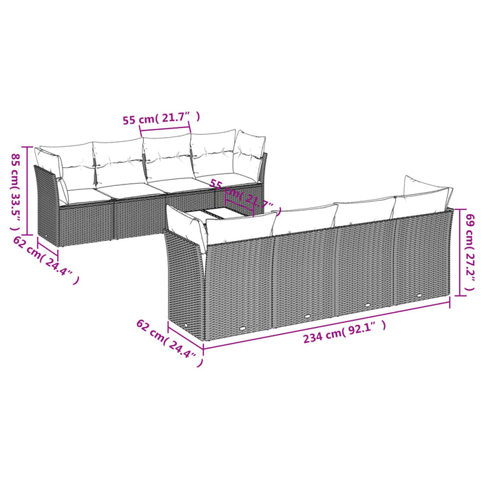 Set mobilier de grădină cu perne, 9 piese, negru, poliratan - WALTI WALTI