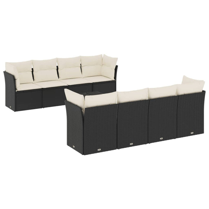 Set mobilier de grădină cu perne, 9 piese, negru, poliratan - WALTI WALTI
