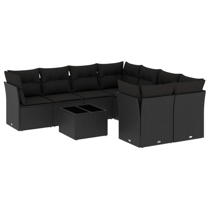 Set mobilier de grădină cu perne, 9 piese, negru, poliratan - WALTI WALTI