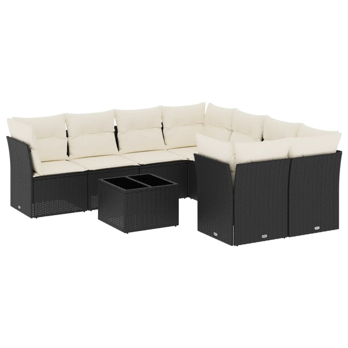 Set mobilier de grădină cu perne, 9 piese, negru, poliratan - WALTI WALTI