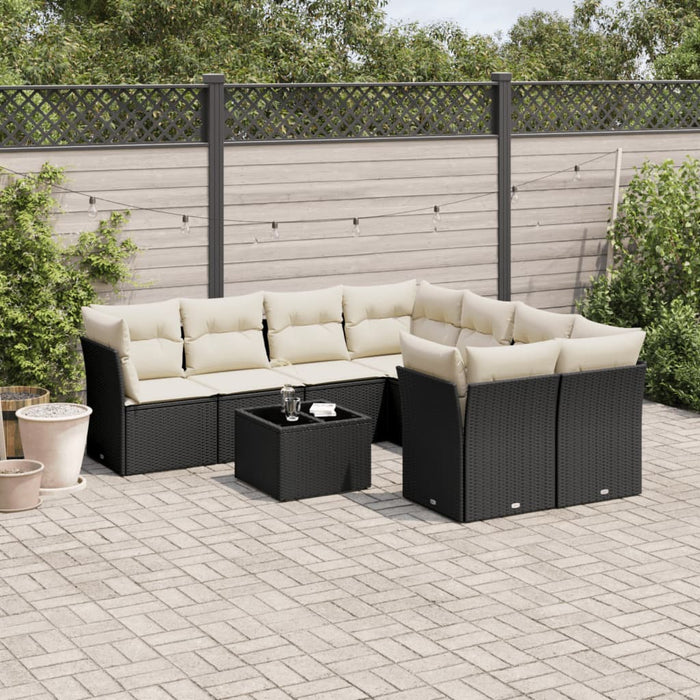 Set mobilier de grădină cu perne, 9 piese, negru, poliratan - WALTI WALTI