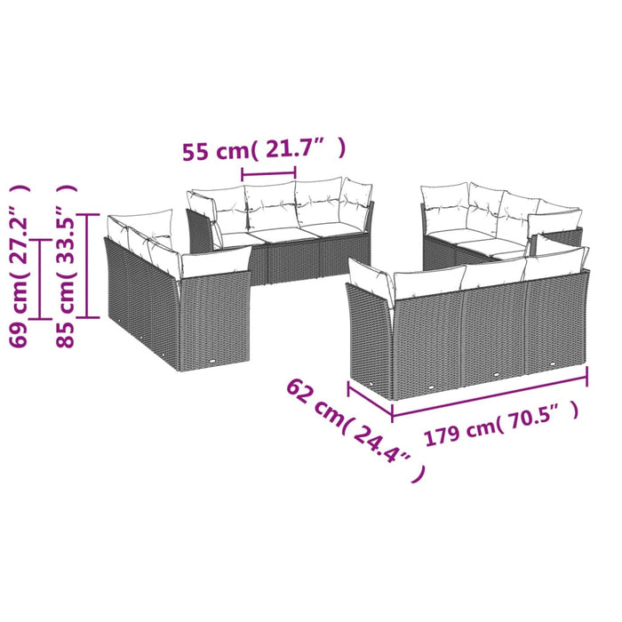 Set canapele de grădină cu perne, 12 piese, bej, poliratan WALTI