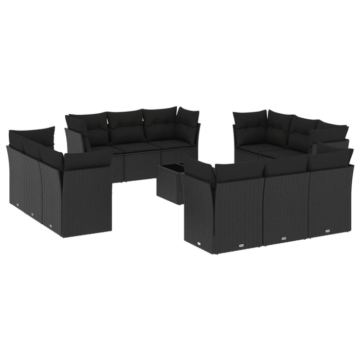 Set mobilier de grădină cu perne, 13 piese, negru, poliratan - WALTI WALTI