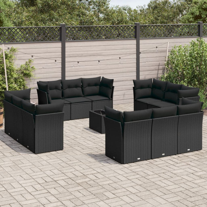 Set mobilier de grădină cu perne, 13 piese, negru, poliratan - WALTI WALTI