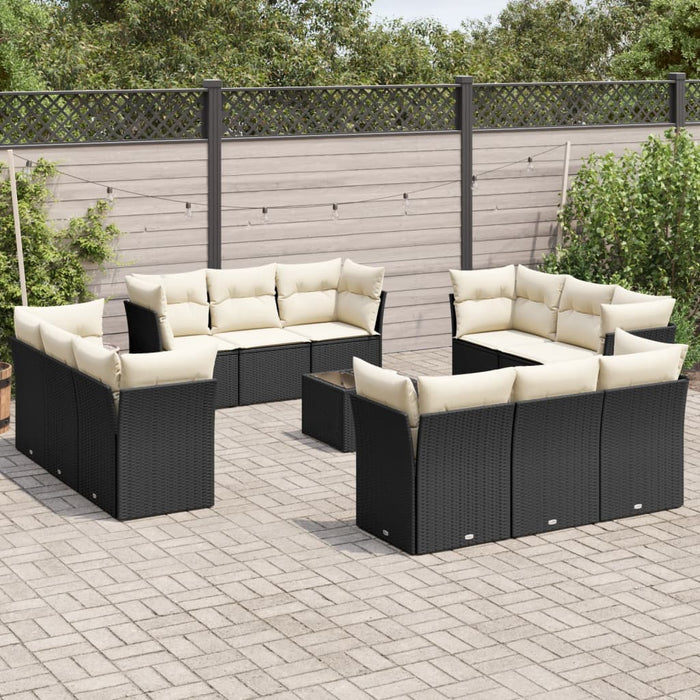 Set mobilier de grădină cu perne, 13 piese, negru, poliratan - WALTI WALTI