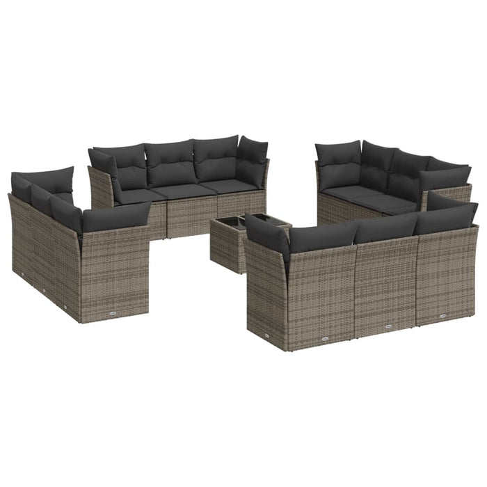 Set mobilier de grădină cu perne, 13 piese, gri, poliratan WALTI