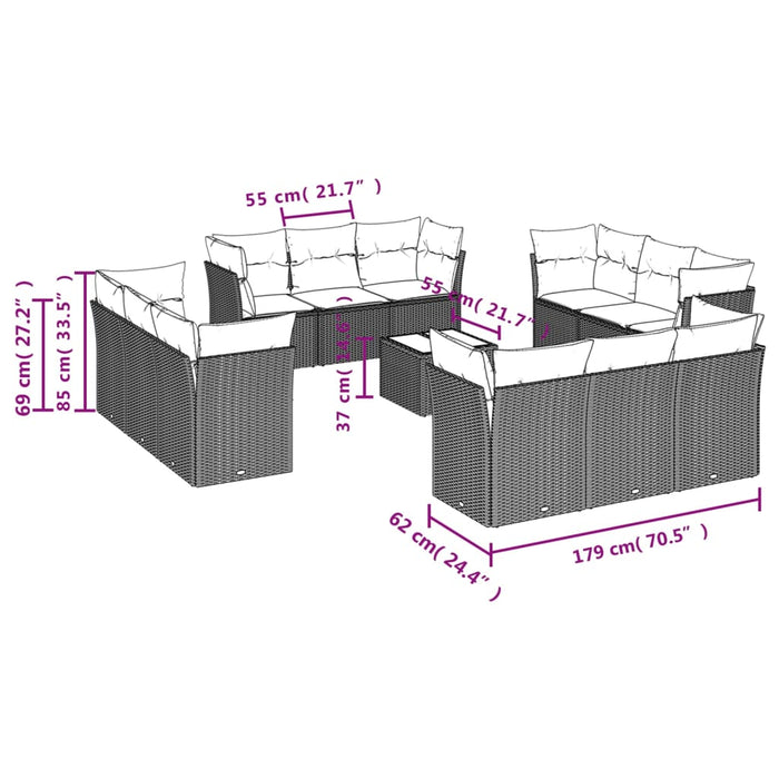 Set mobilier de grădină cu perne, 13 piese, gri, poliratan WALTI