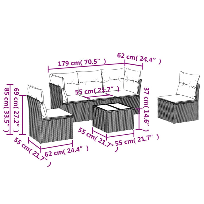 Set canapele de grădină cu perne, 6 piese, bej, poliratan WALTI