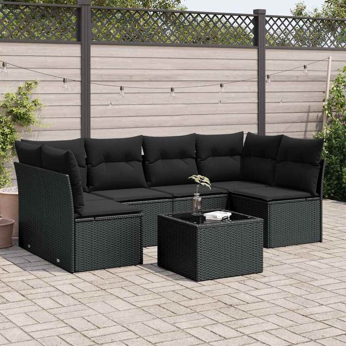 Set canapele de grădină cu perne, 7 piese, negru, poliratan - WALTI WALTI