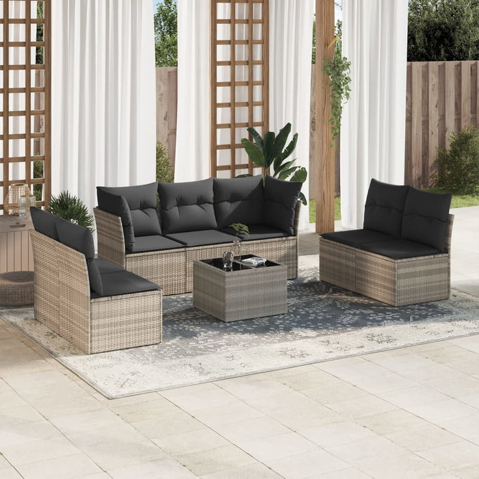 Set mobilier de grădină cu perne, 8 piese gri deschis poliratan - WALTI WALTI