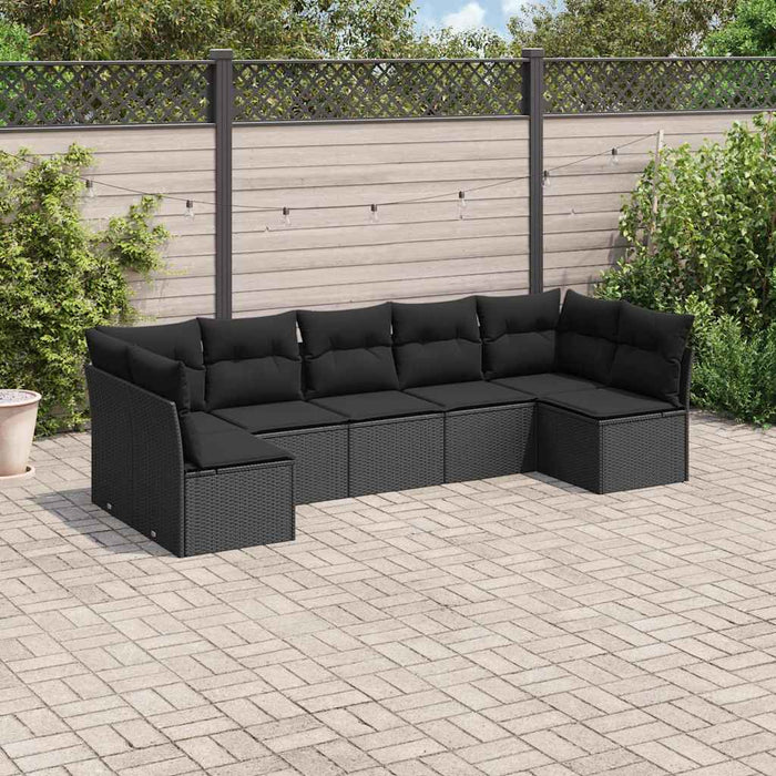 Set canapele de grădină cu perne, 7 piese, negru, poliratan - WALTI WALTI