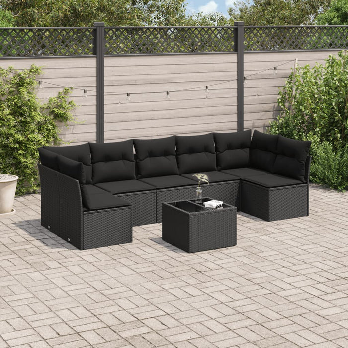 Set mobilier de grădină cu perne, 8 piese, negru, poliratan - WALTI WALTI