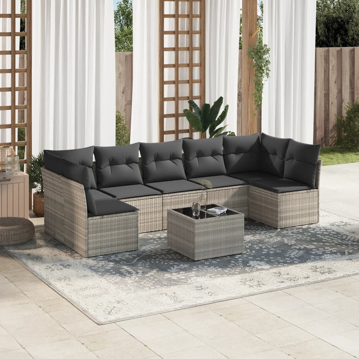 Set mobilier de grădină cu perne, 8 piese gri deschis poliratan - WALTI WALTI