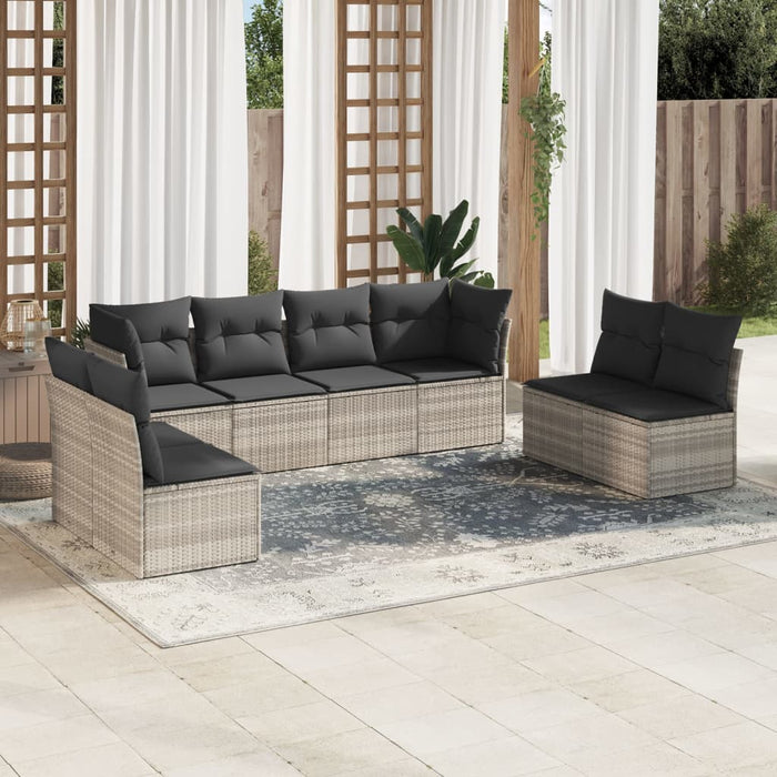 Set mobilier de grădină cu perne, 8 piese gri deschis poliratan - WALTI WALTI