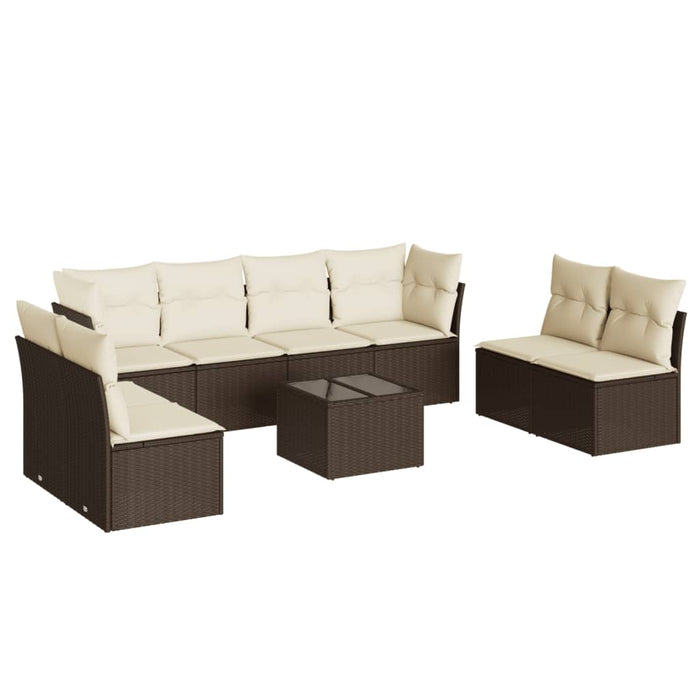Set canapele de grădină cu perne, 9 piese, maro, poliratan WALTI