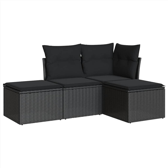 Set mobilier de grădină cu perne, 4 piese, negru, poliratan - WALTI WALTI