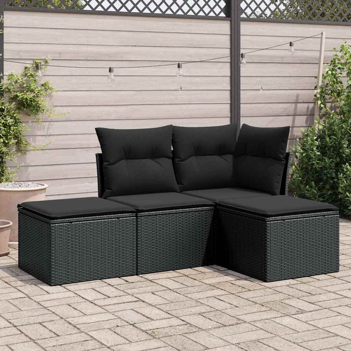 Set mobilier de grădină cu perne, 4 piese, negru, poliratan - WALTI WALTI