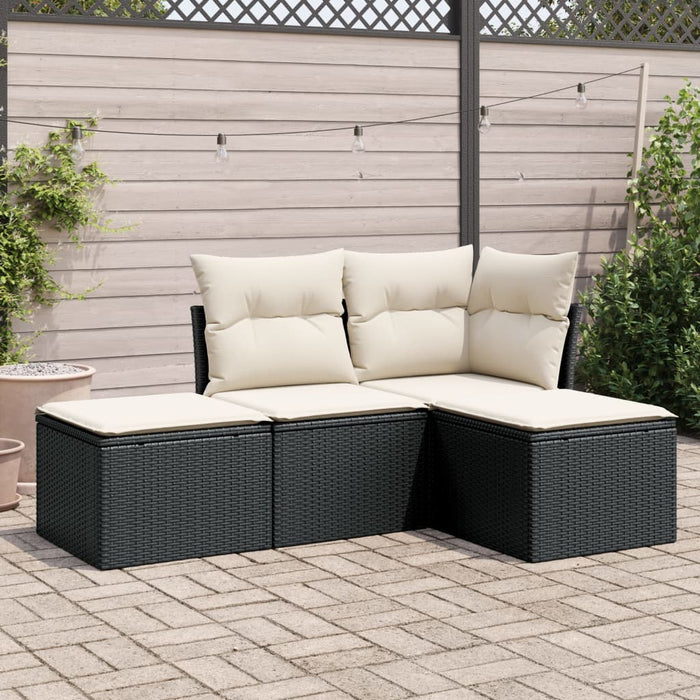 Set mobilier de grădină cu perne, 4 piese, negru, poliratan - WALTI WALTI
