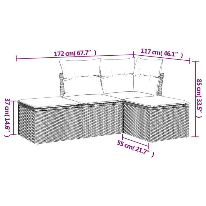 Set canapele de grădină, 4 piese, cu perne, maro poliratan maro - WALTI WALTI