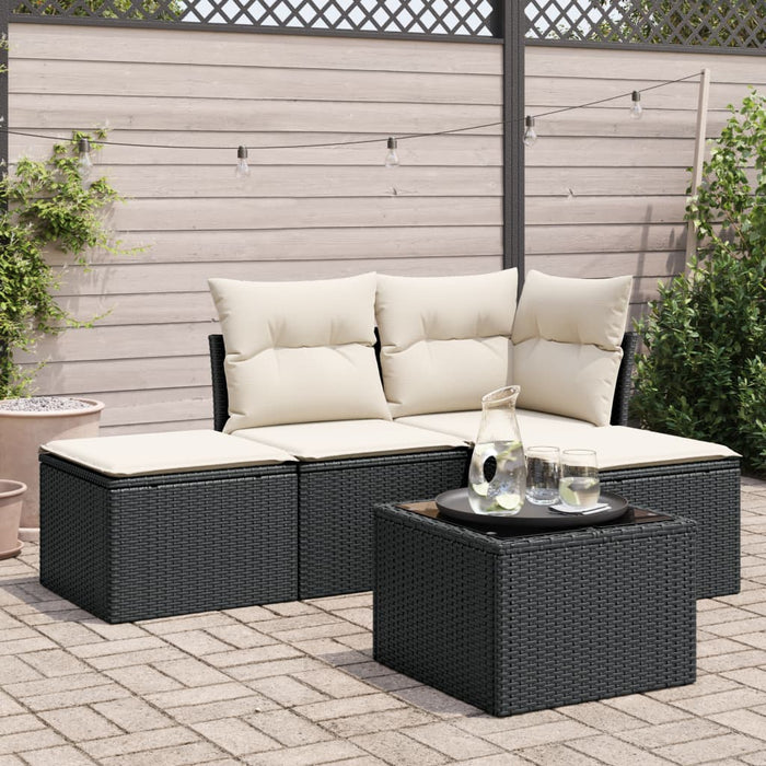 Set mobilier de grădină cu perne, 5 piese, negru, poliratan - WALTI WALTI