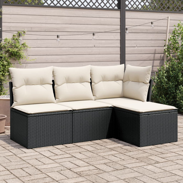 Set mobilier de grădină cu perne, 4 piese, negru, poliratan - WALTI WALTI