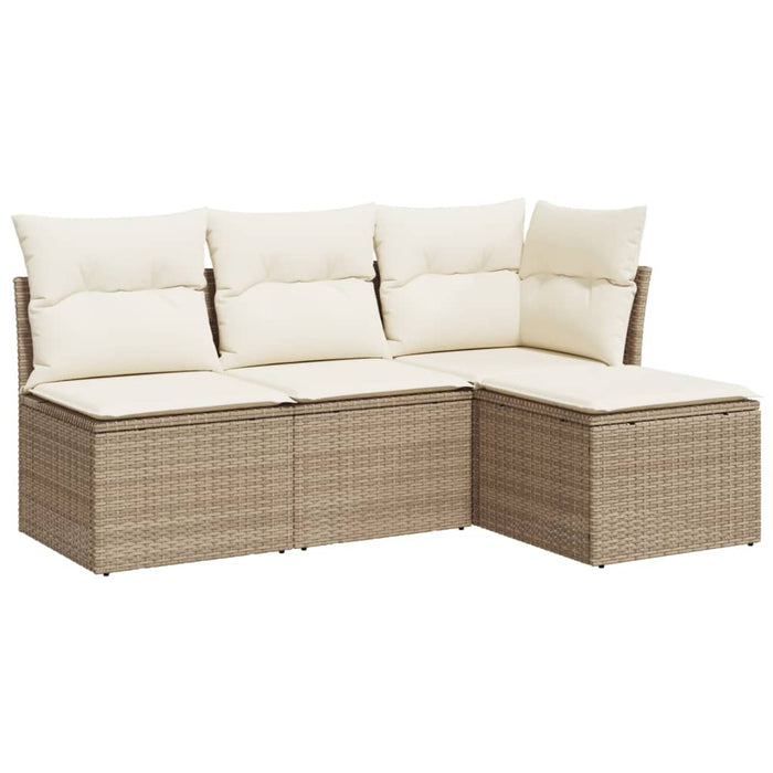 Set canapele de grădină, 4 piese, cu perne, bej, poliratan WALTI