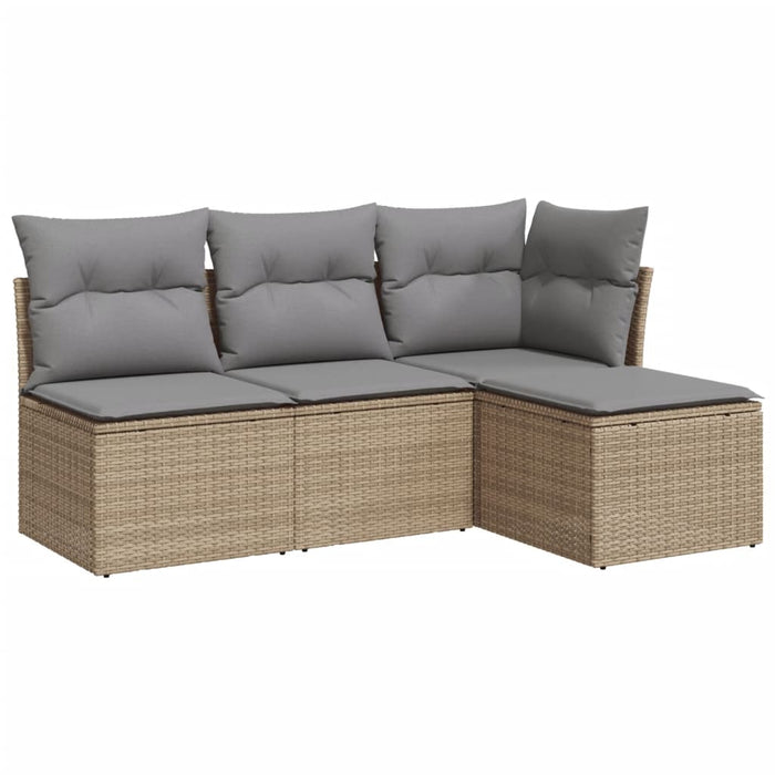 Set canapele de grădină, 4 piese, cu perne, bej, poliratan WALTI