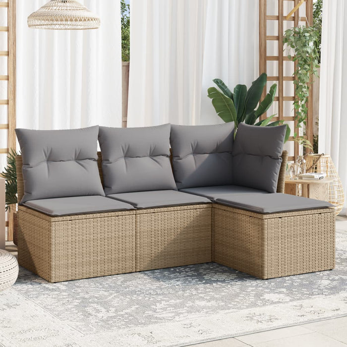 Set canapele de grădină, 4 piese, cu perne, bej, poliratan WALTI