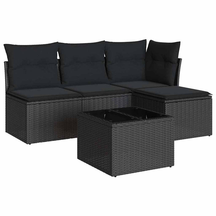 Set mobilier de grădină cu perne, 5 piese, negru, poliratan - WALTI WALTI
