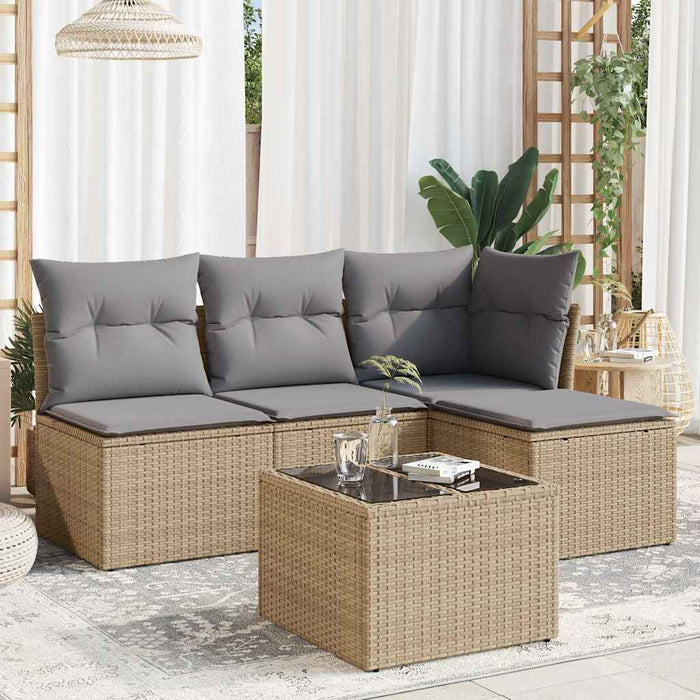 Set canapele de grădină cu perne, 5 piese, bej, poliratan WALTI