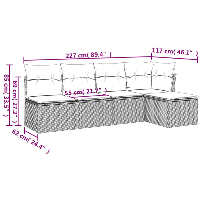 Set canapele de grădină cu perne, 5 piese, bej, poliratan WALTI
