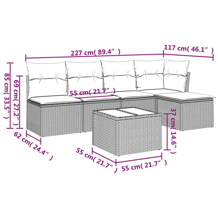 Set canapele de grădină cu perne, 6 piese gri deschis poliratan WALTI