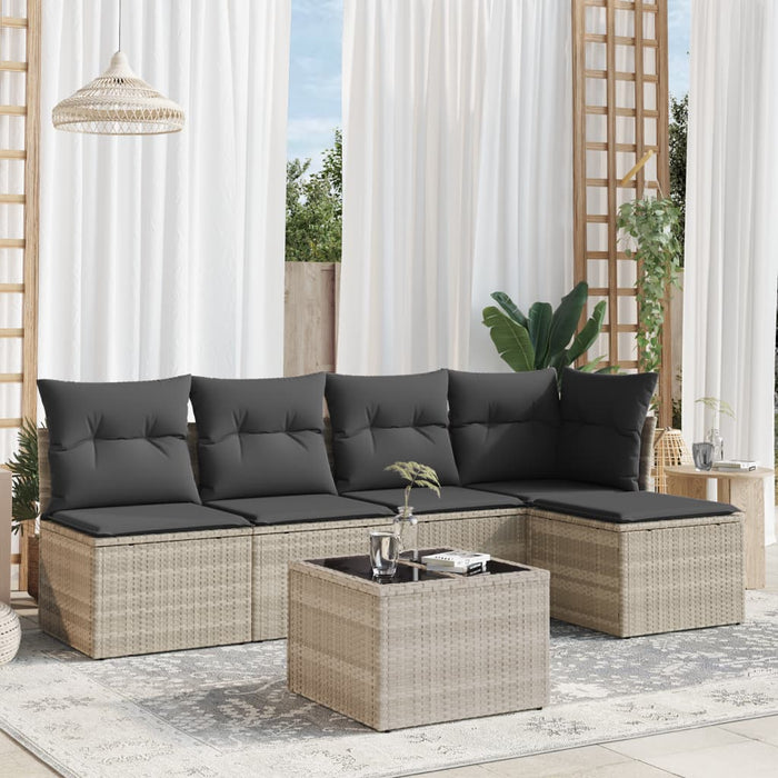 Set canapele de grădină cu perne, 6 piese gri deschis poliratan WALTI