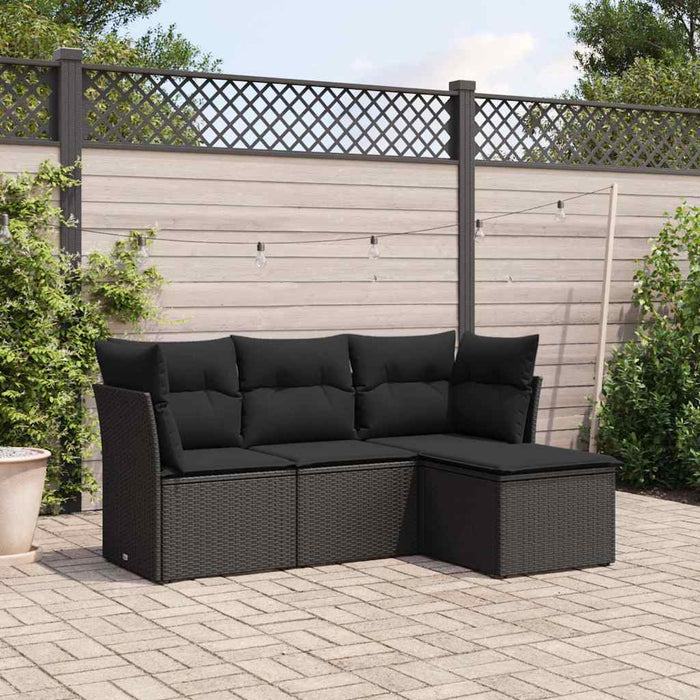 Set mobilier de grădină cu perne, 4 piese, negru, poliratan - WALTI WALTI