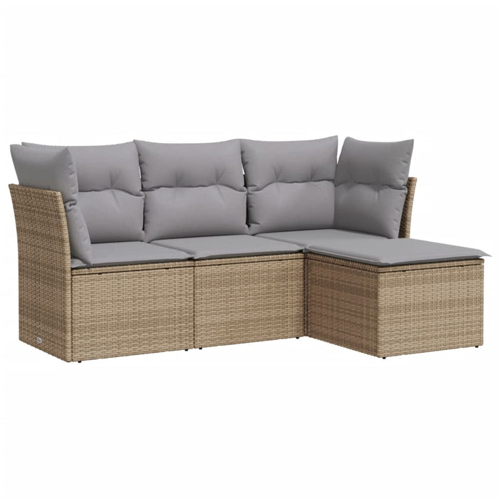 Set canapele de grădină, 4 piese, cu perne, bej, poliratan WALTI