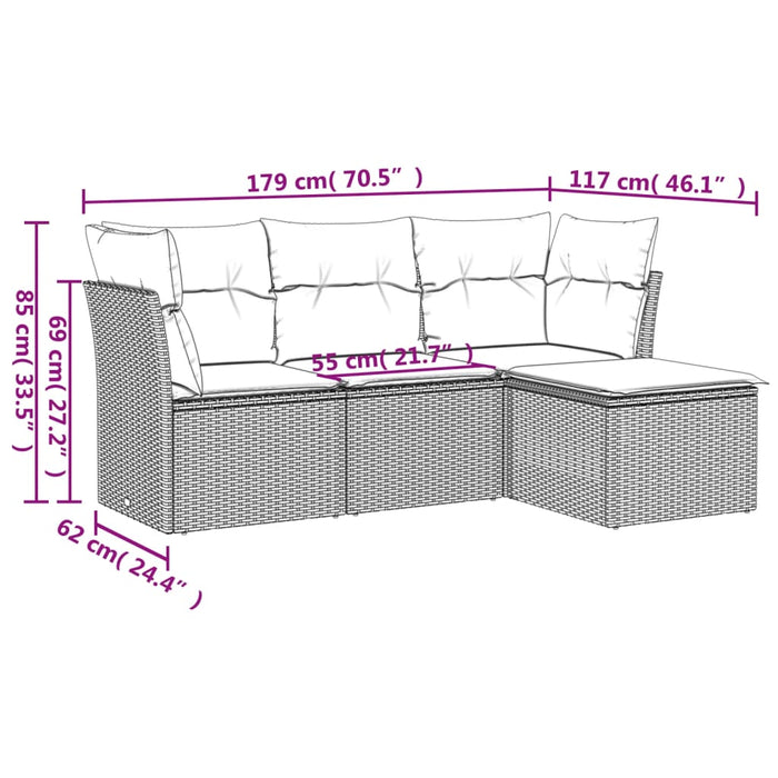 Set canapele de grădină, 4 piese, cu perne, bej, poliratan WALTI