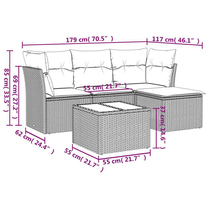 Set canapele de grădină cu perne, 5 piese gri deschis poliratan WALTI