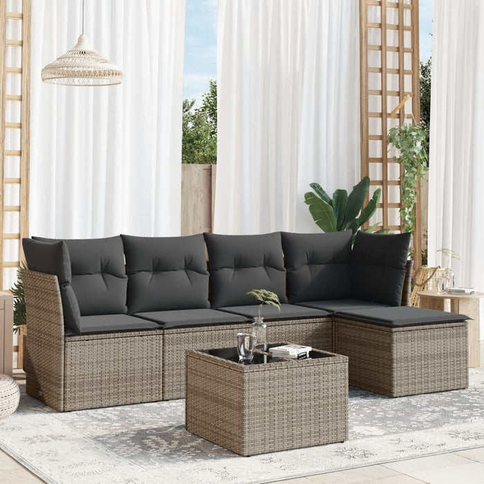 Set mobilier grădină cu perne, 6 piese, gri, poliratan - WALTI WALTI