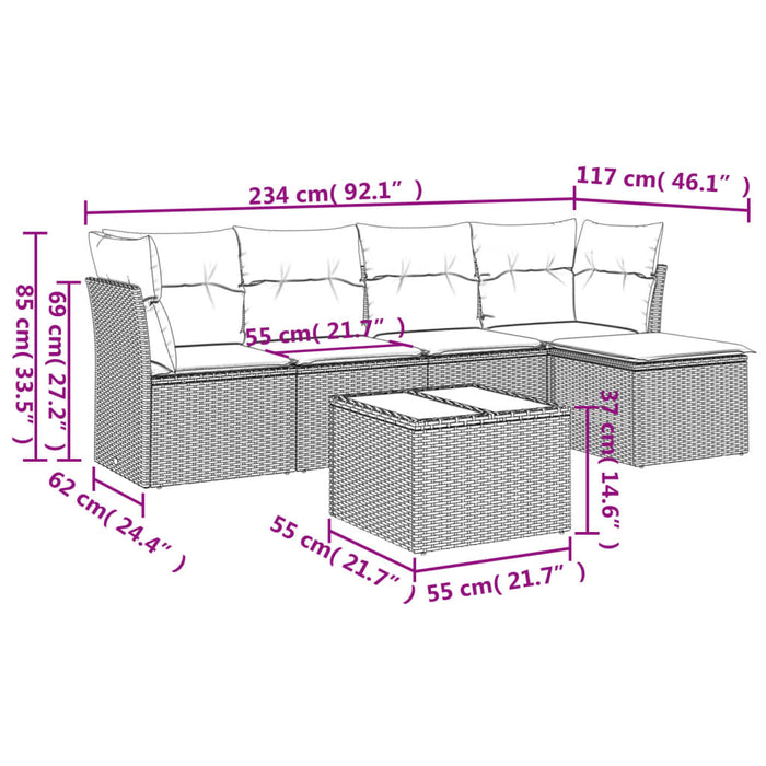 Set canapele de grădină cu perne, 6 piese gri deschis poliratan WALTI