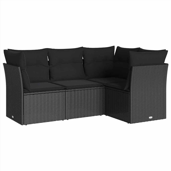 Set mobilier de grădină cu perne, 4 piese, negru, poliratan - WALTI WALTI