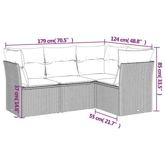 Set mobilier de grădină cu perne, 4 piese, negru, poliratan - WALTI WALTI