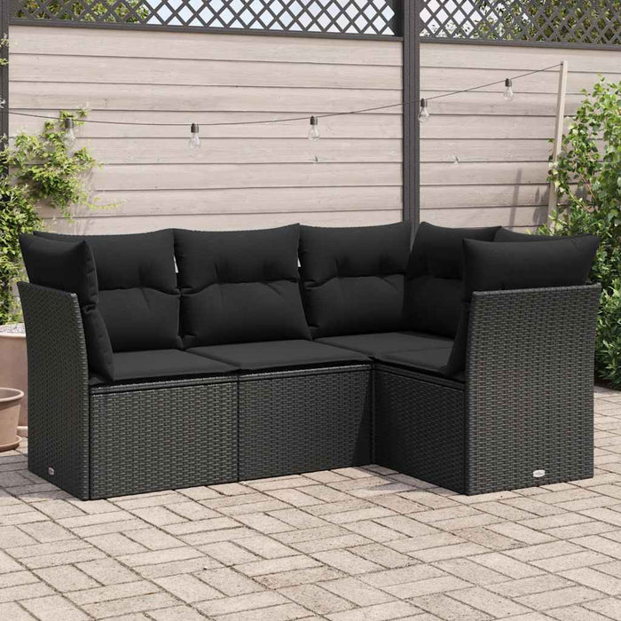 Set mobilier de grădină cu perne, 4 piese, negru, poliratan - WALTI WALTI
