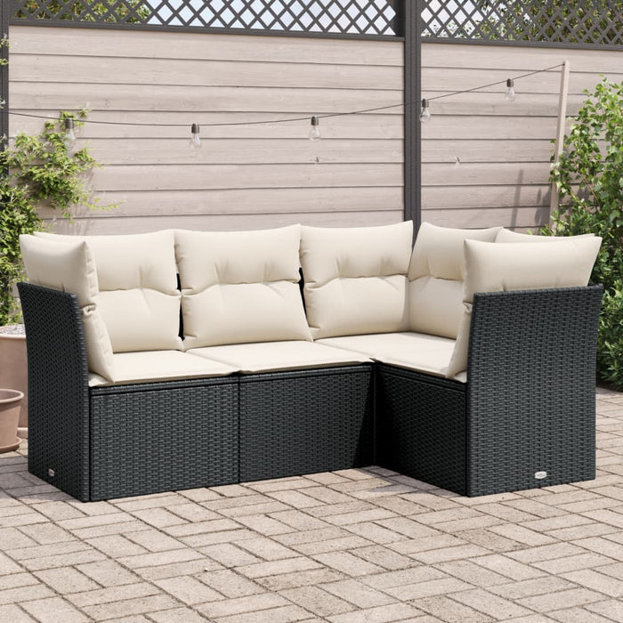 Set mobilier de grădină cu perne, 4 piese, negru, poliratan - WALTI WALTI