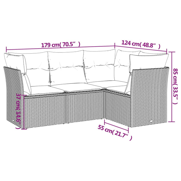 Set canapea de grădină cu perne, 4 piese, gri deschis poliratan - WALTI WALTI