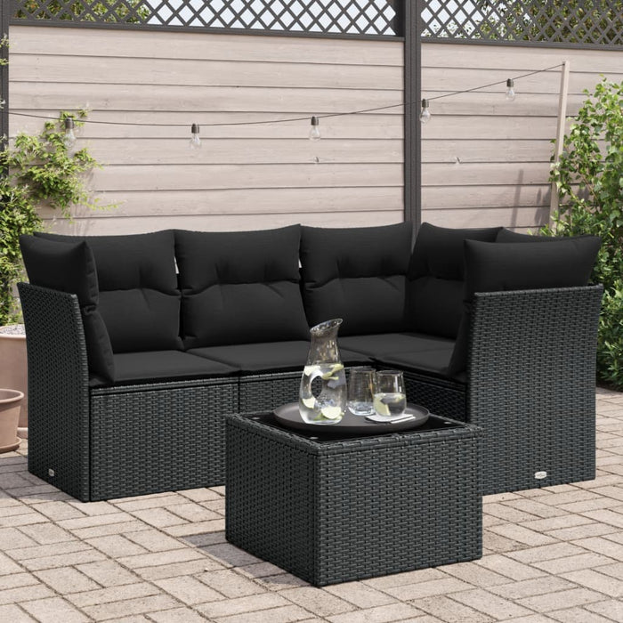 Set mobilier de grădină cu perne, 5 piese, negru, poliratan - WALTI WALTI