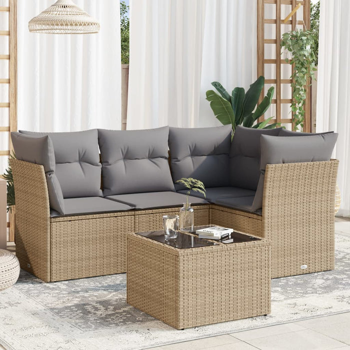 Set canapele de grădină cu perne, 5 piese, bej, poliratan WALTI