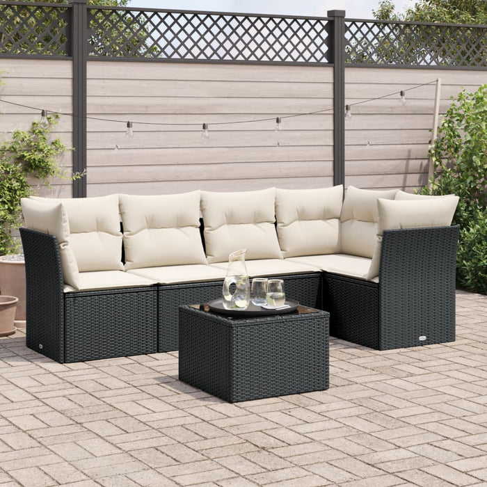Set mobilier de grădină cu perne, 6 piese, negru, poliratan - WALTI WALTI