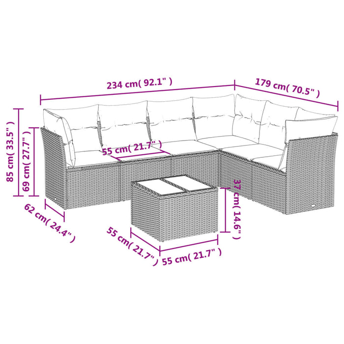 Set canapele de grădină, 7 piese, cu perne, bej, poliratan - WALTI WALTI