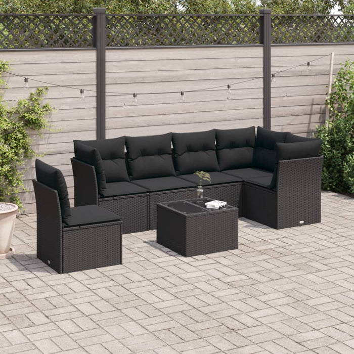 Set canapele de grădină cu perne, 7 piese, negru, poliratan - WALTI WALTI